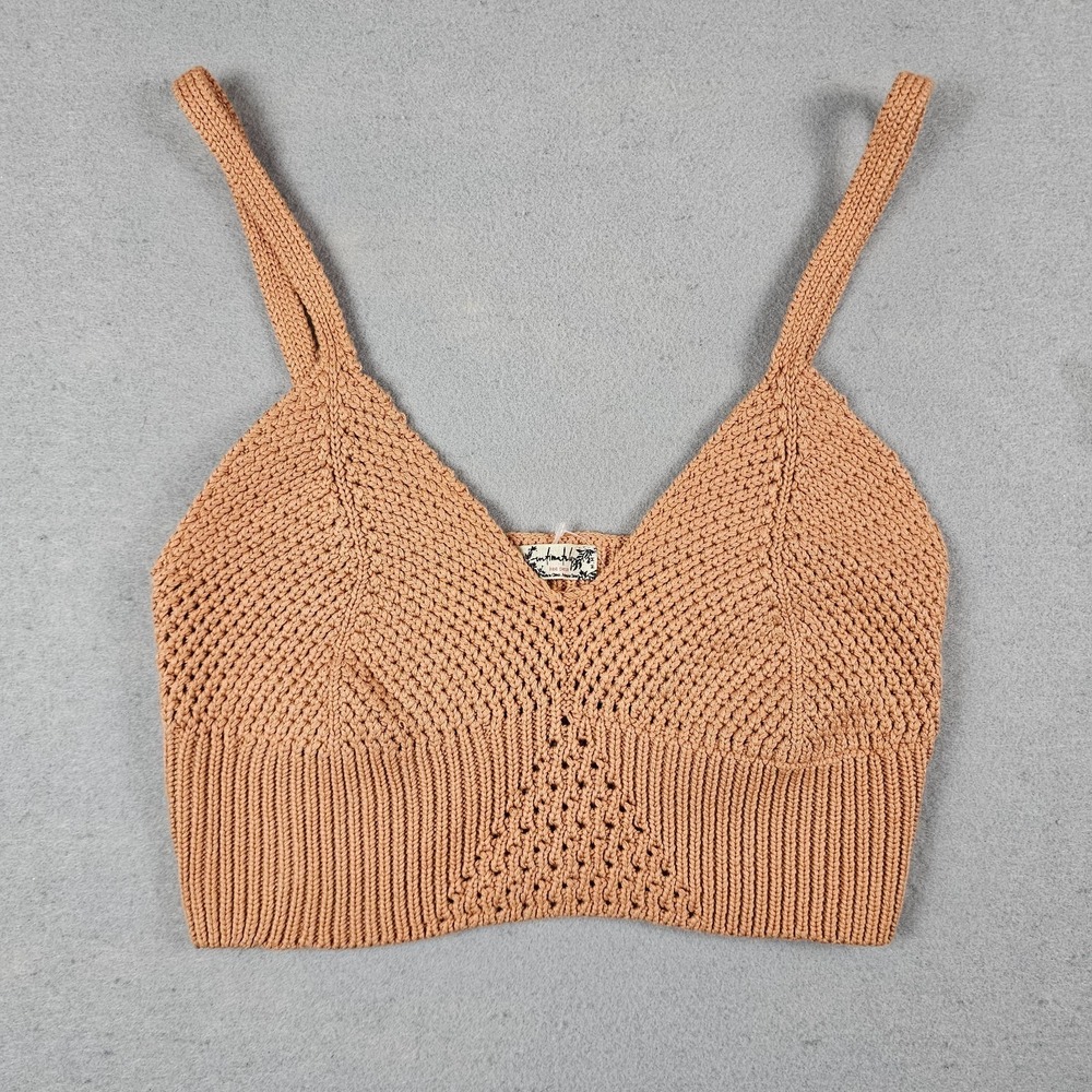 Free People Intimately Knit Bra Women Medium Brown Sugar Almond Boho Festive NWT